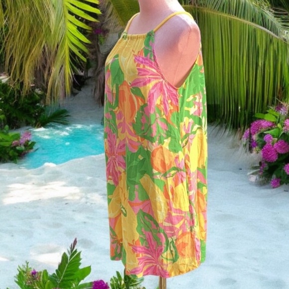 C&C CALIFORNIA NWT WOMENS SUMMER DRESS SWIM COVER UP BRIGHT TROPICAL LINEN MED - Picture 2 of 8